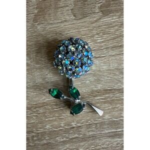 Vintage Signed Labeled Warner Blue Rhinestone Flower Brooch Bouquet Classic